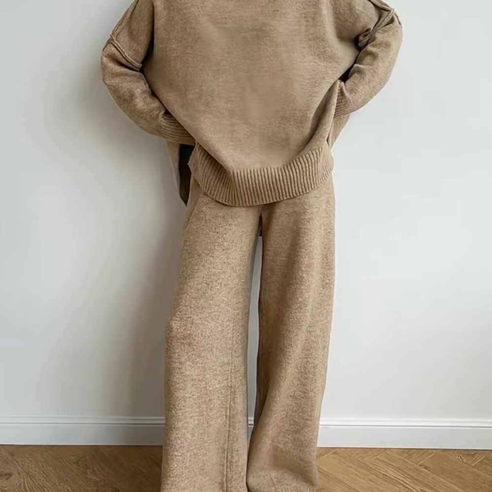 Cozy Tan Knit Sweater and Pants Set